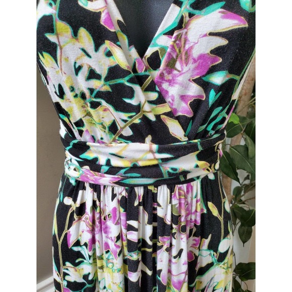 Jennifer Lopez Women's Black Floral Rayon V-Neck Sleeveless Long Maxi Dress XS - Picture 3 of 10